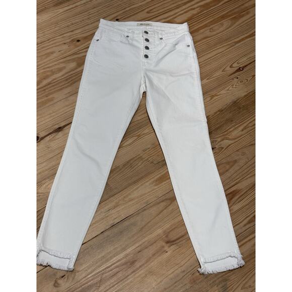 MADEWELL 10" High Rise Skinny Crop White Button-Fly Frayed Hem Jeans Size 26 - Picture 1 of 10